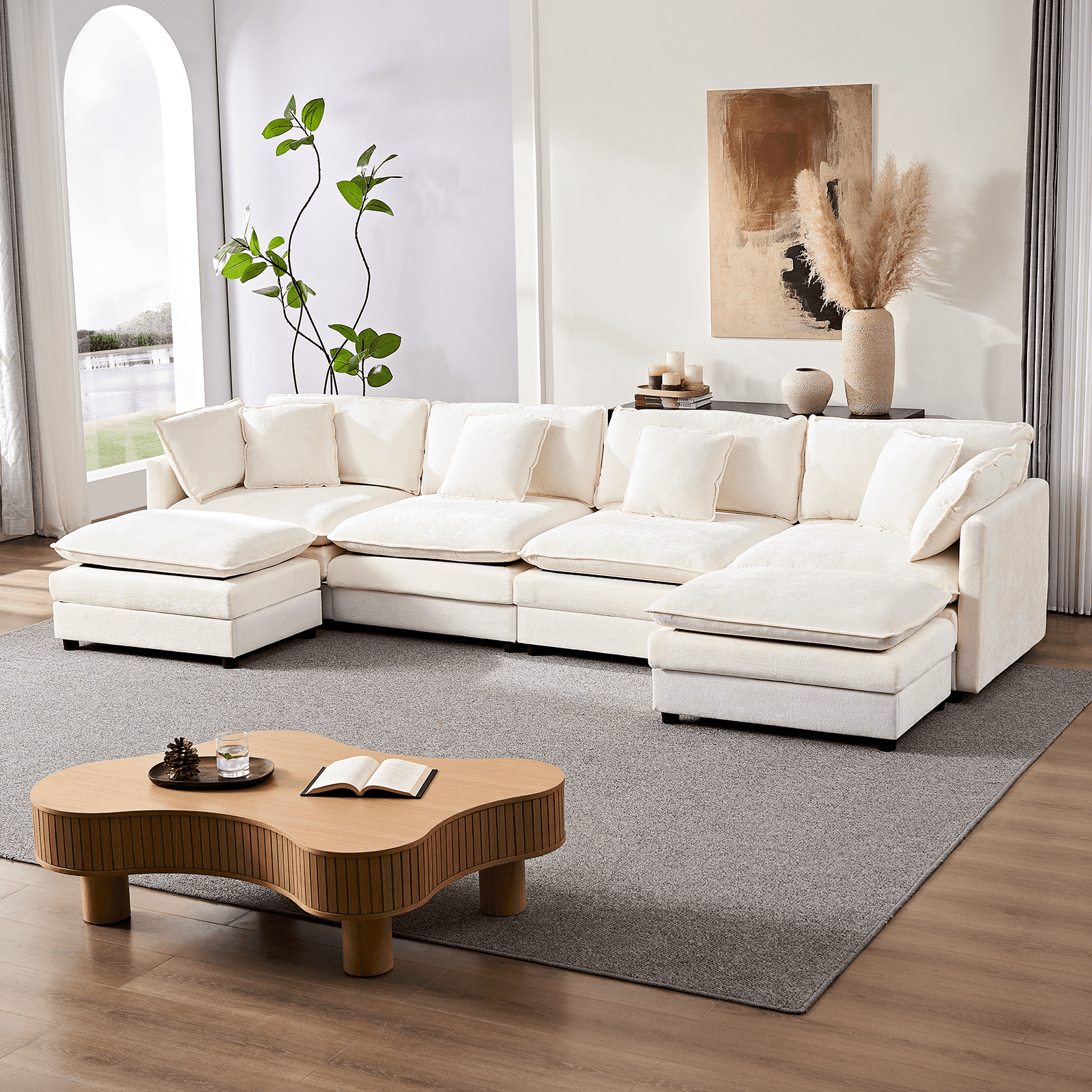 ijuicy 113'' U/L Shaped Sectional Sofa with Movable Ottomans, Modular Chenille Deep Seat Couches for Living Room -