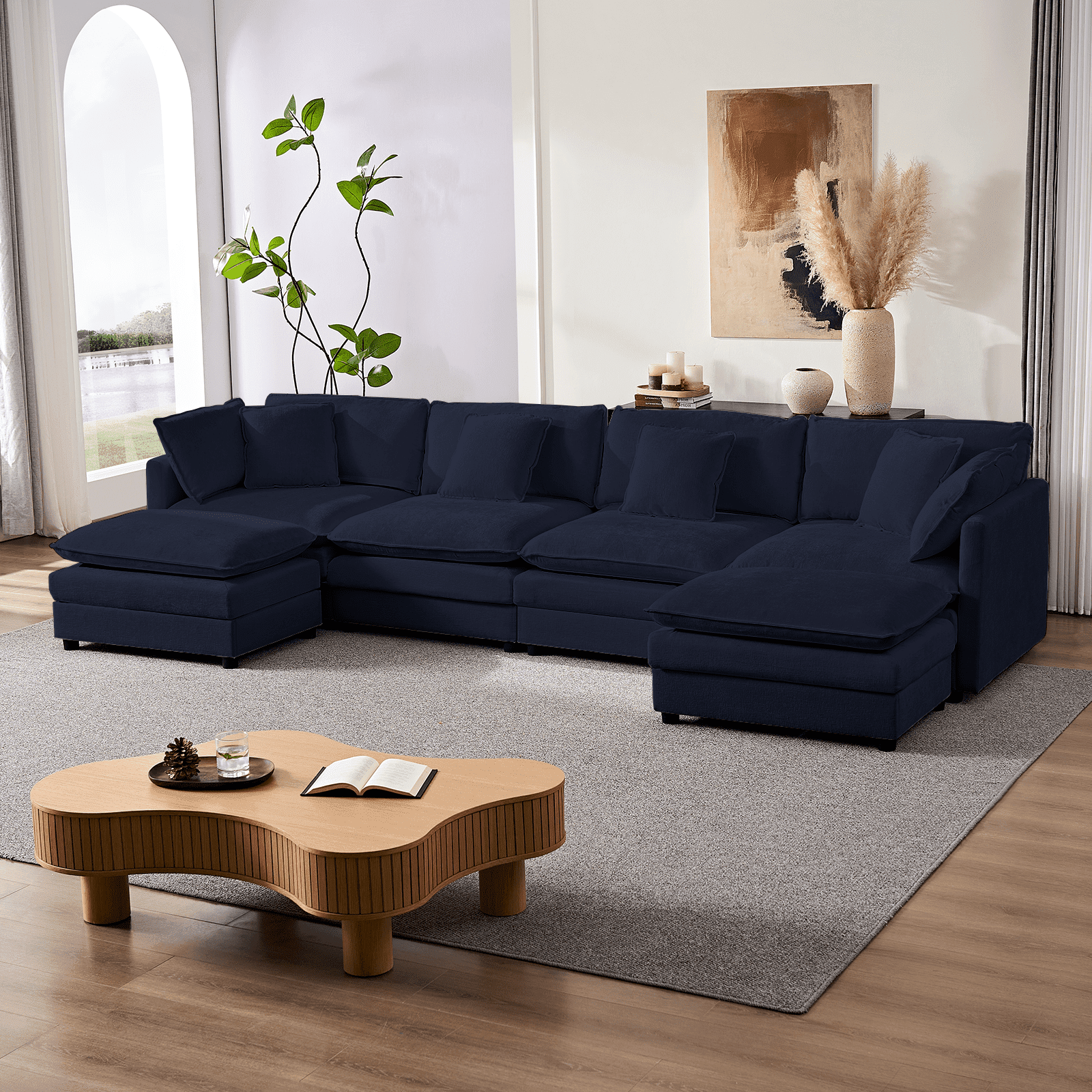 ijuicy 113'' U/L Shaped Sectional Sofa with Movable Ottomans, Modular Chenille Deep Seat Couches for Living Room -