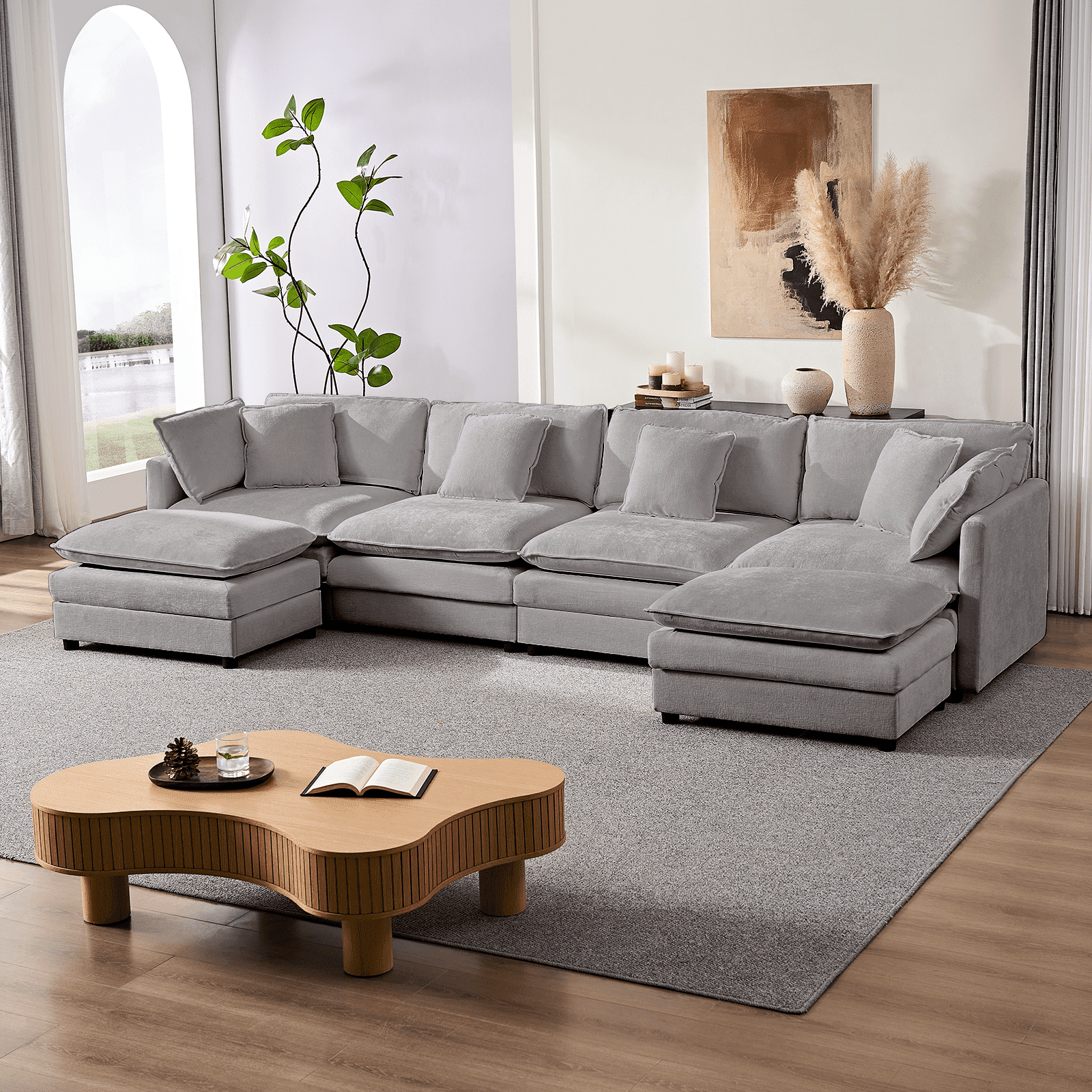 ijuicy 113'' U/L Shaped Sectional Sofa with Movable Ottomans, Modular Chenille Deep Seat Couches for Living Room -