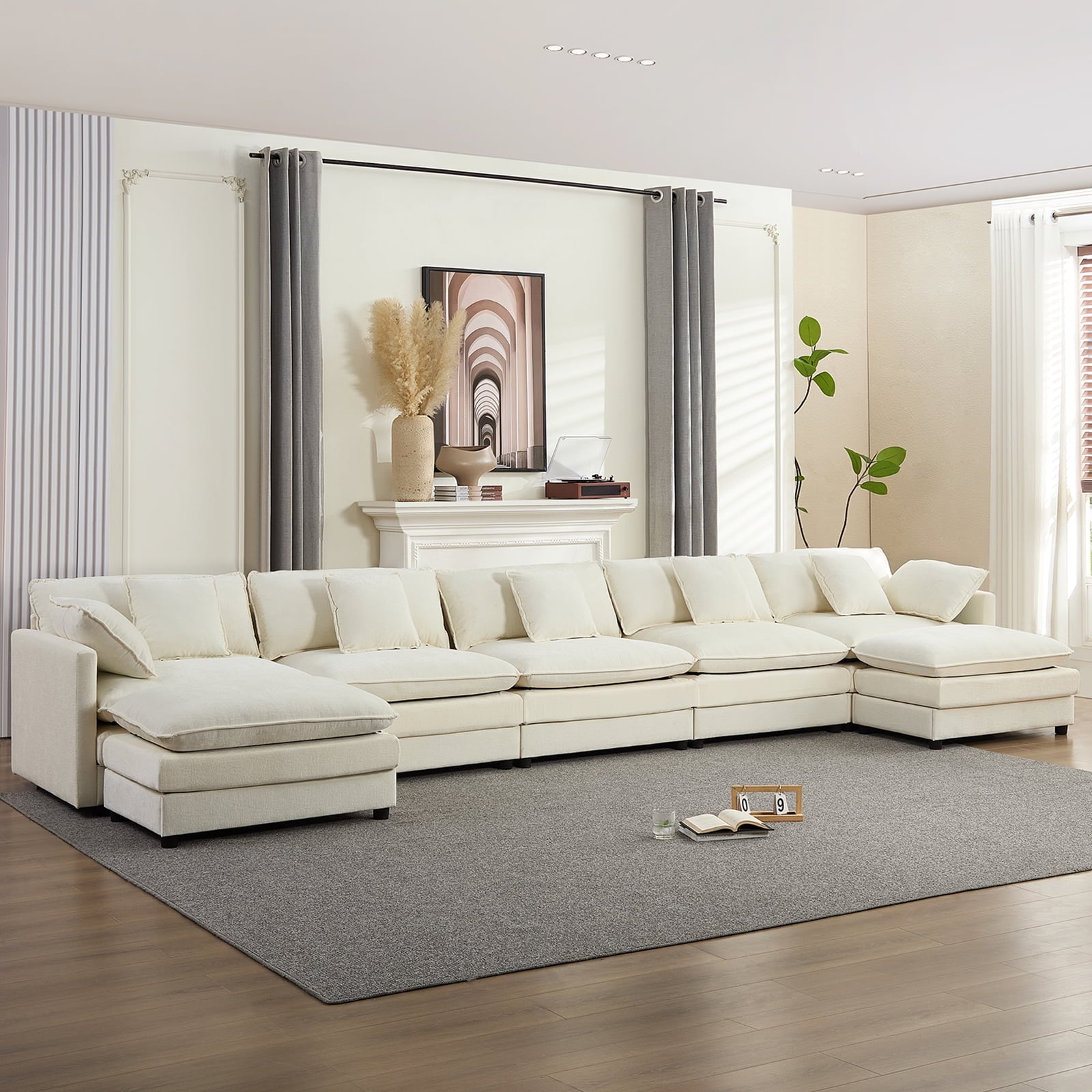 ijuicy 113'' U/L Shaped Sectional Sofa with Movable Ottomans, Modular Chenille Deep Seat Couches for Living Room -