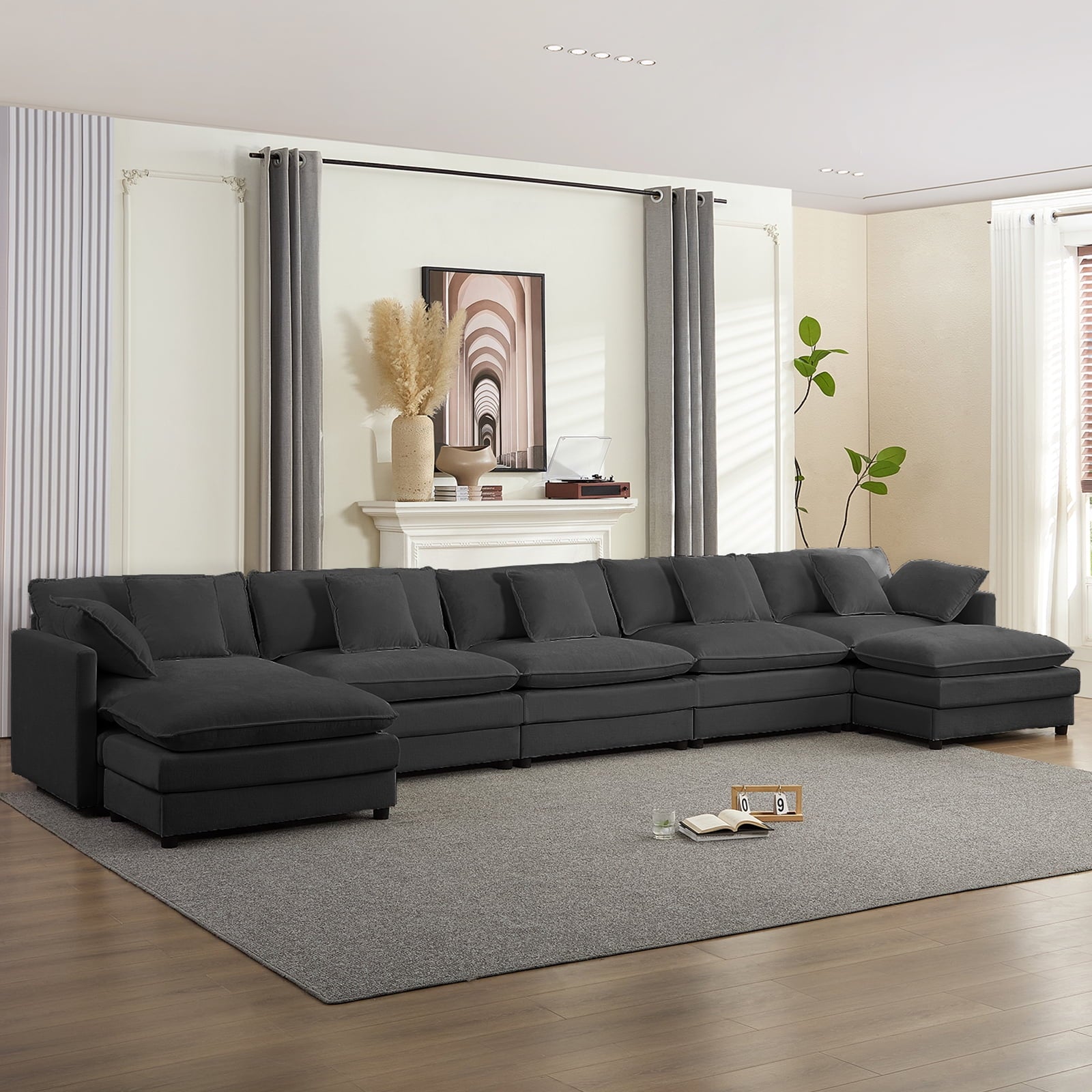 ijuicy 113'' U/L Shaped Sectional Sofa with Movable Ottomans, Modular Chenille Deep Seat Couches for Living Room -