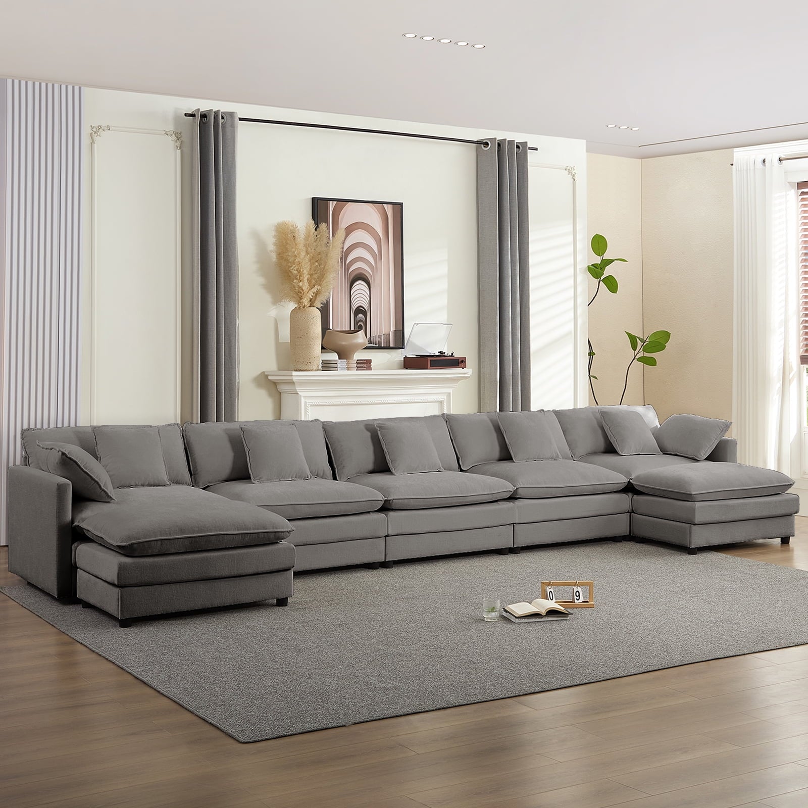 ijuicy 113'' U/L Shaped Sectional Sofa with Movable Ottomans, Modular Chenille Deep Seat Couches for Living Room -