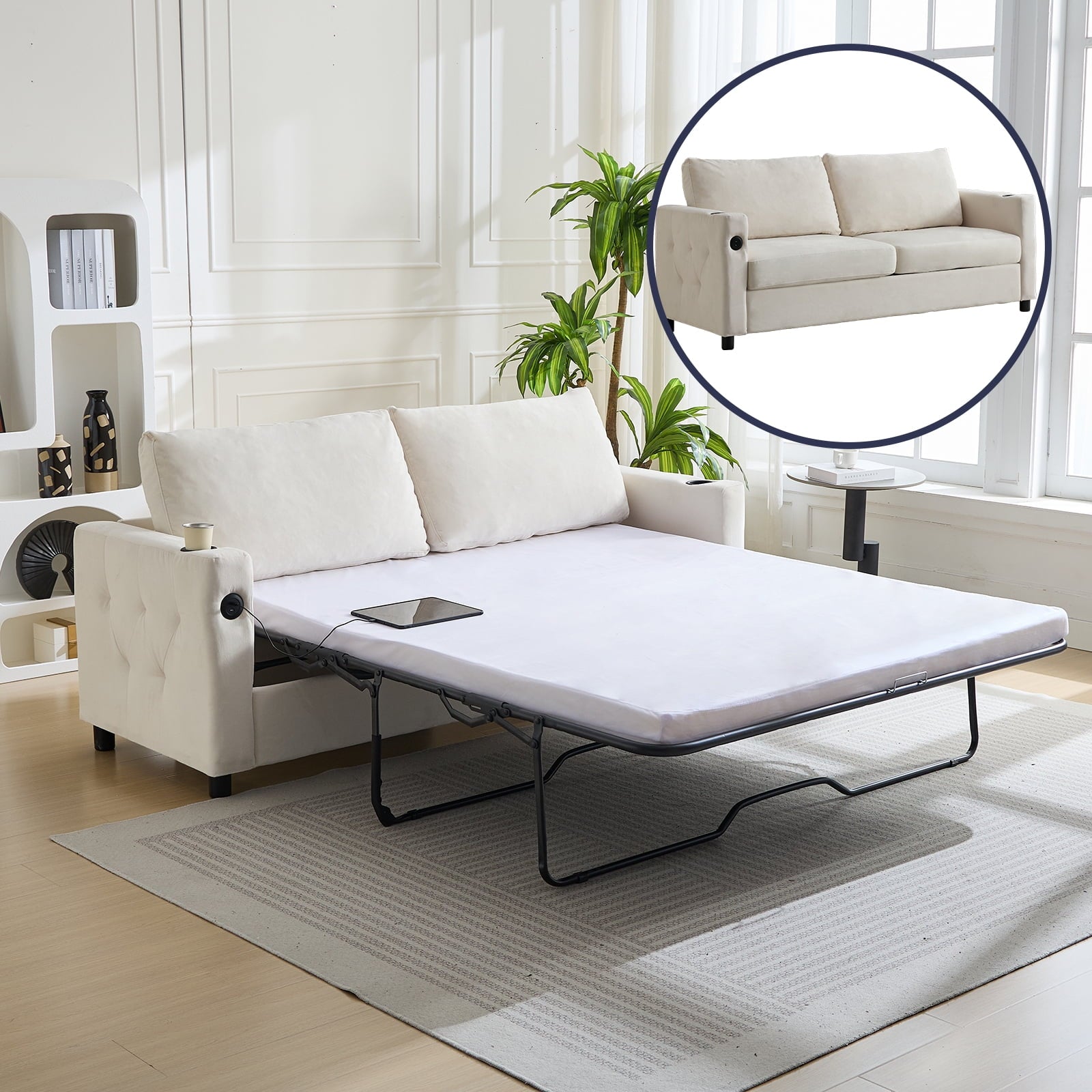 ijuicy 2 in 1 Pull Out Couch Bed, Convertible Sleeper Sofa Queen Size, Sofa Bed with USB Port for Living Room