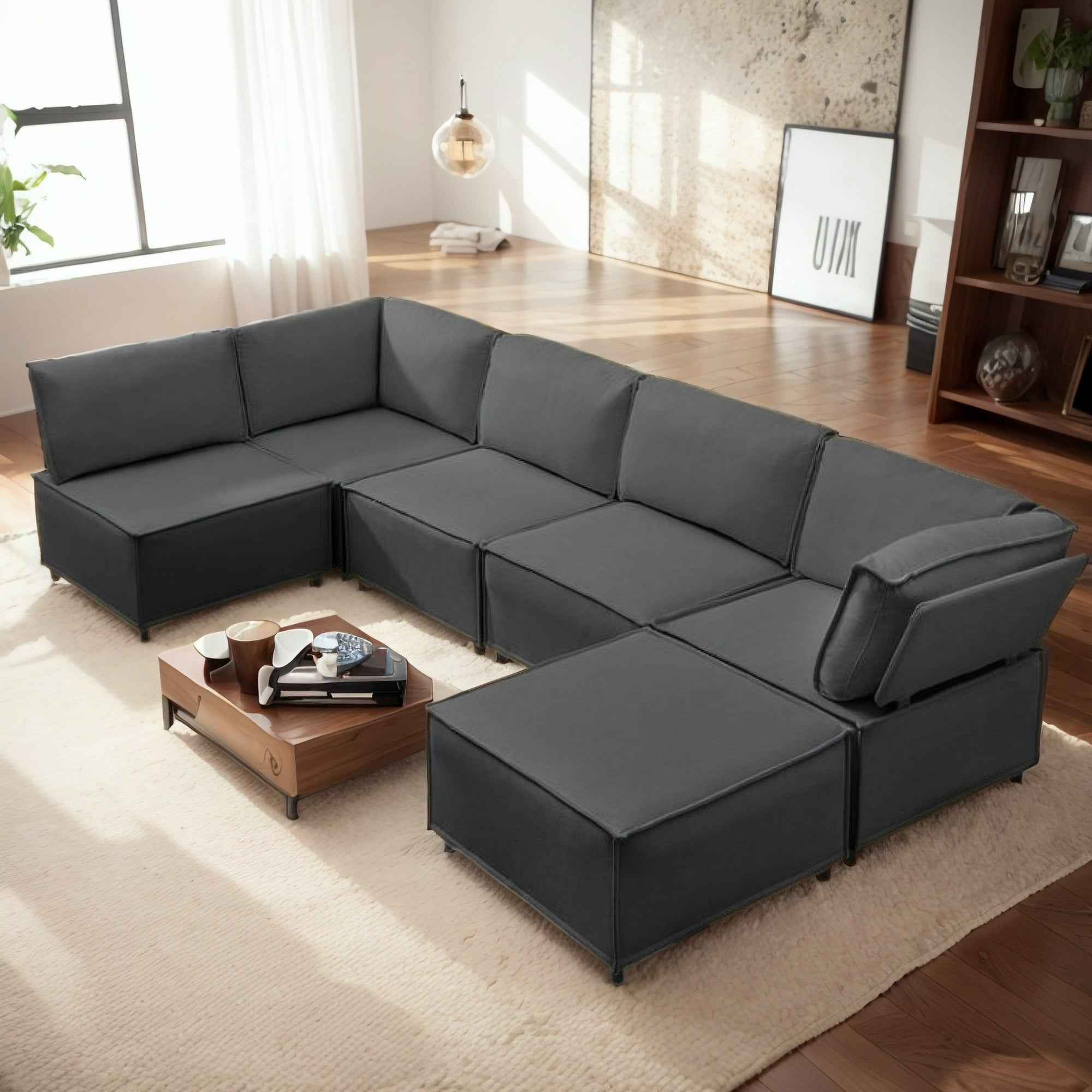 ijuicy 121”W Convertible U/L Shaped Sectional Couches and Sofas, 6 Seater Modular Sectionals for Living Room
