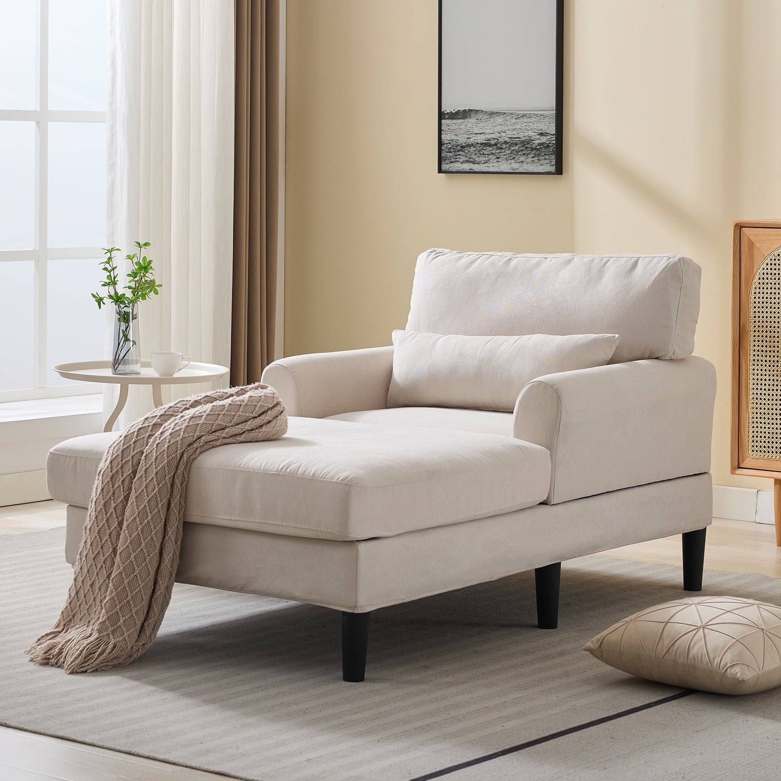ijuicy Chaise Lounge Chair, Modern Lounge Chair Indoor, Oversized Comfy Chaise Lounge with Pillow