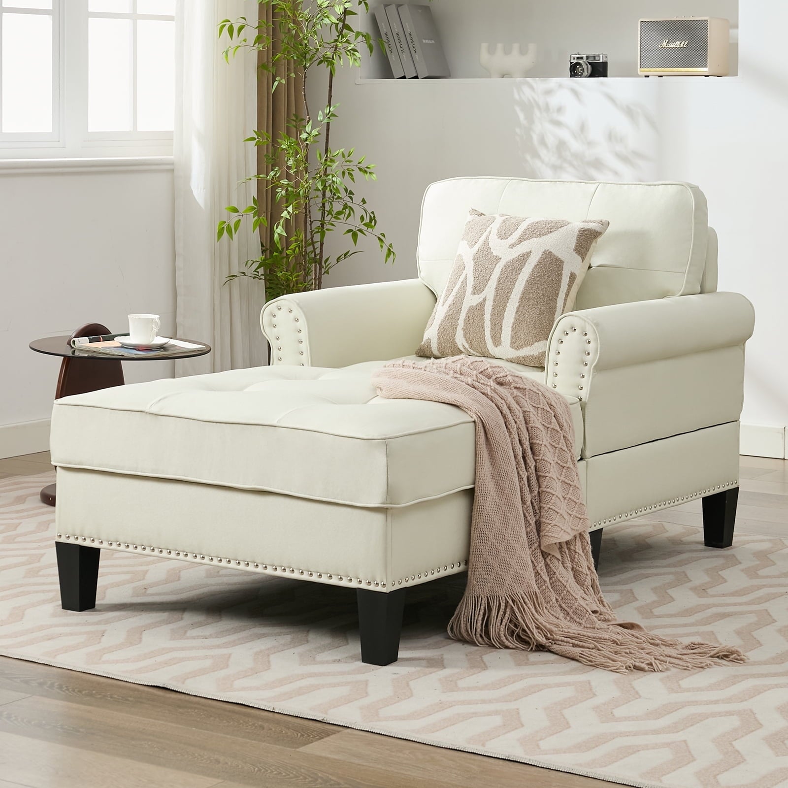 ijuicy Chaise Lounge Chair, Modern Lounge Chair Indoor, Oversized Comfy Chaise Lounge with Pillow