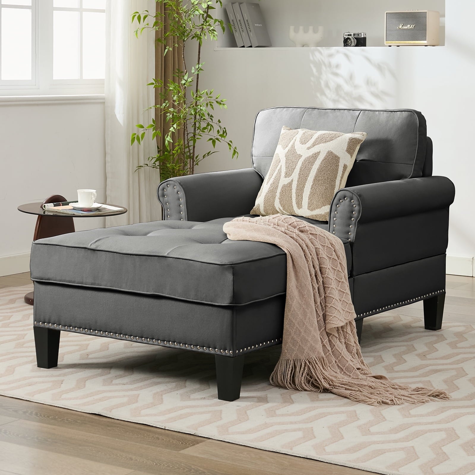 ijuicy Chaise Lounge Chair, Modern Lounge Chair Indoor, Oversized Comfy Chaise Lounge with Pillow