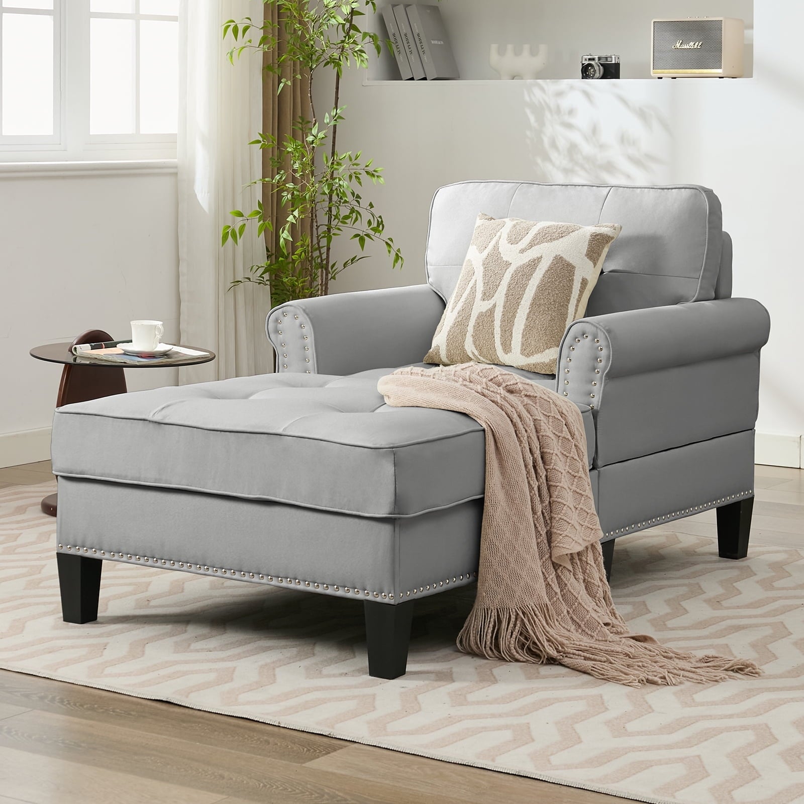 ijuicy Chaise Lounge Chair, Modern Lounge Chair Indoor, Oversized Comfy Chaise Lounge with Pillow