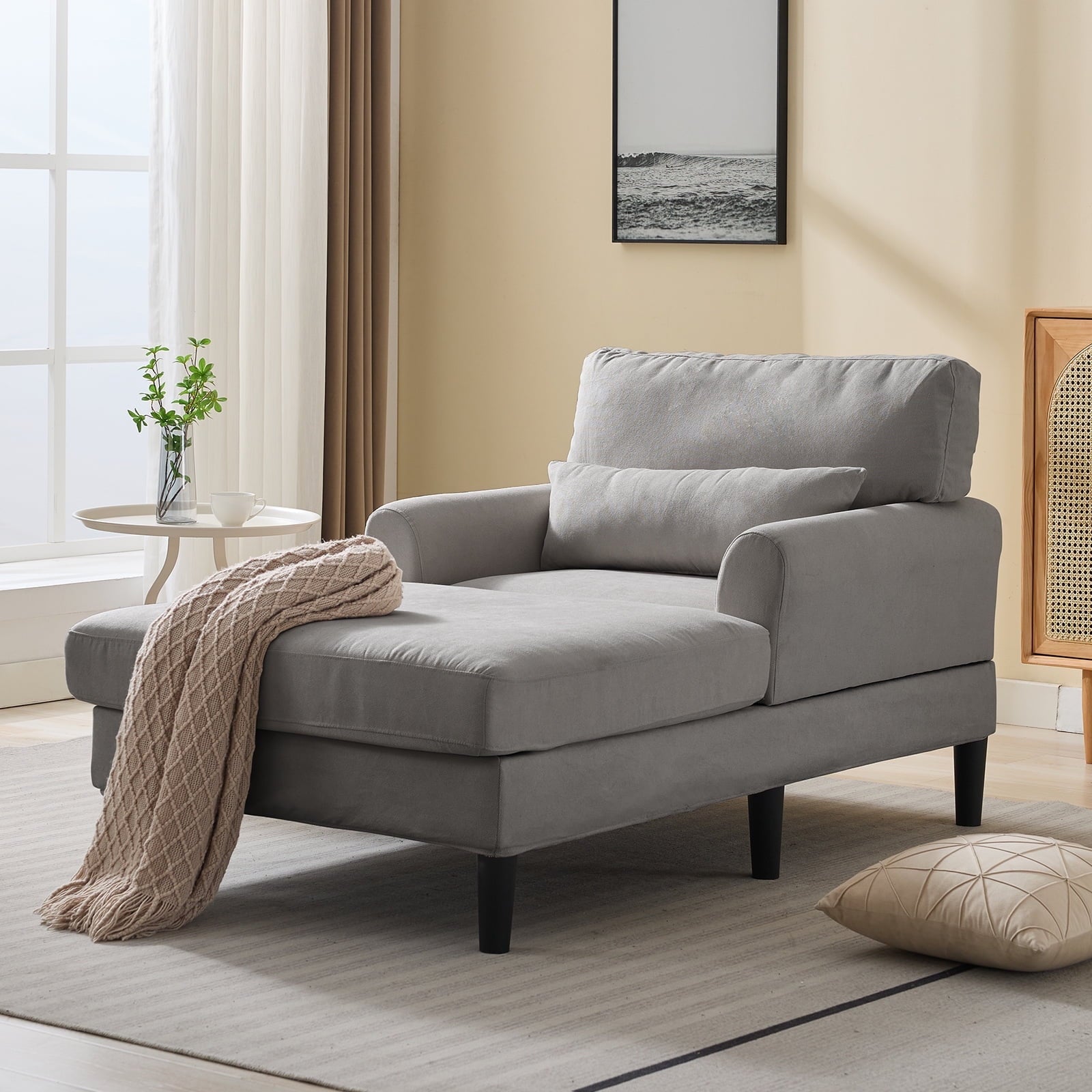 ijuicy Chaise Lounge Chair, Modern Lounge Chair Indoor, Oversized Comfy Chaise Lounge with Pillow