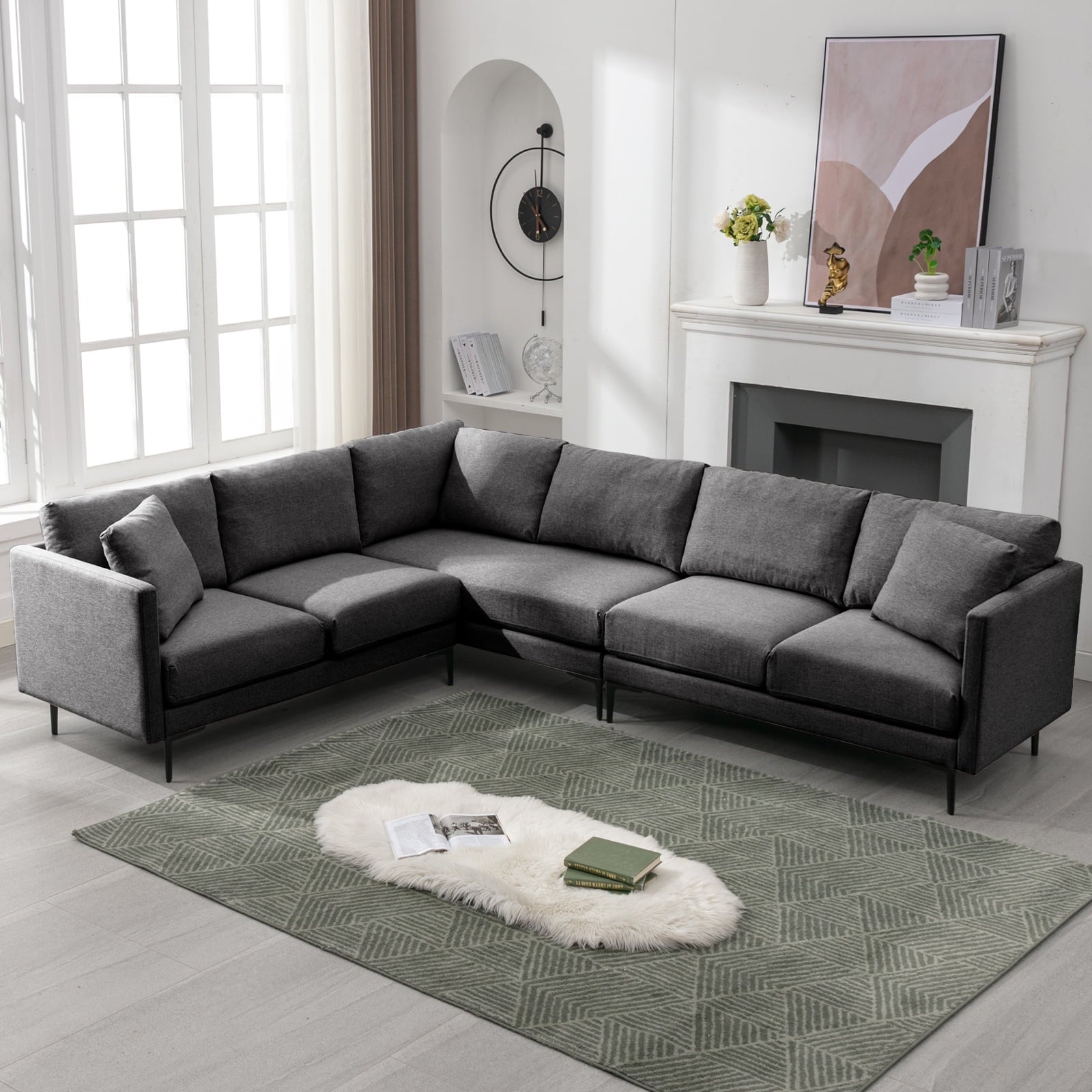 ijuicy L Shaped Sectional Sofa, 6 Seater Corner Modular Sofa, Living Room Furniture Sets