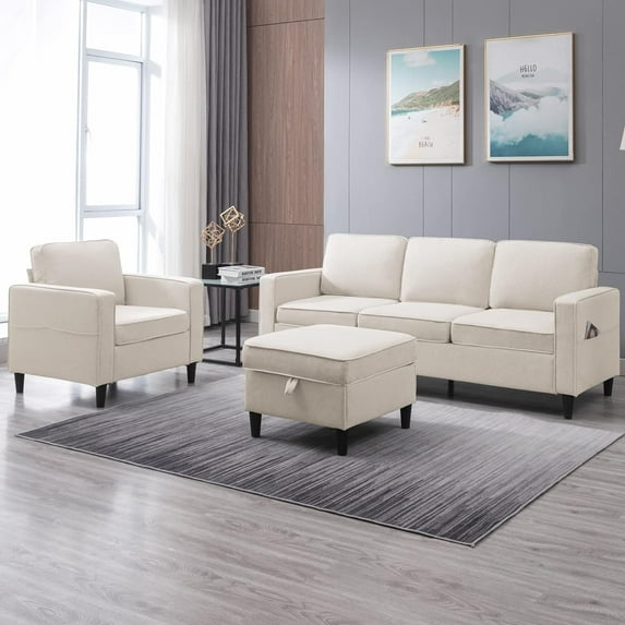 ijuicy Sectional Sofa Set,3PCS Living Room Furniture Couch Sets with Movable Storage Ottoman & Side Pockets,Include Sofa,Loveseat&Chair