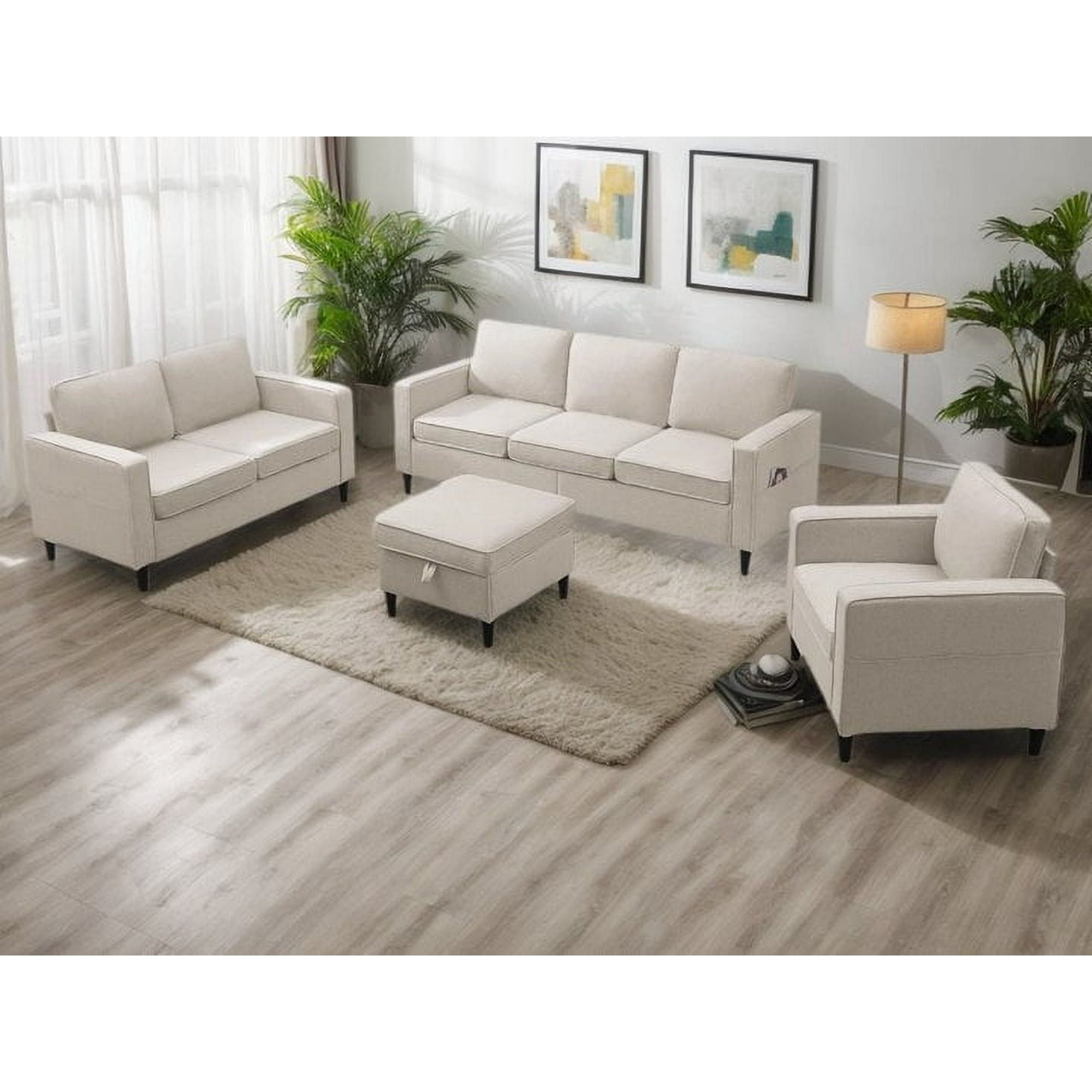 ijuicy Sectional Sofa Set,3PCS Living Room Furniture Couch Sets with Movable Storage Ottoman & Side Pockets,Include Sofa,Loveseat&Chair