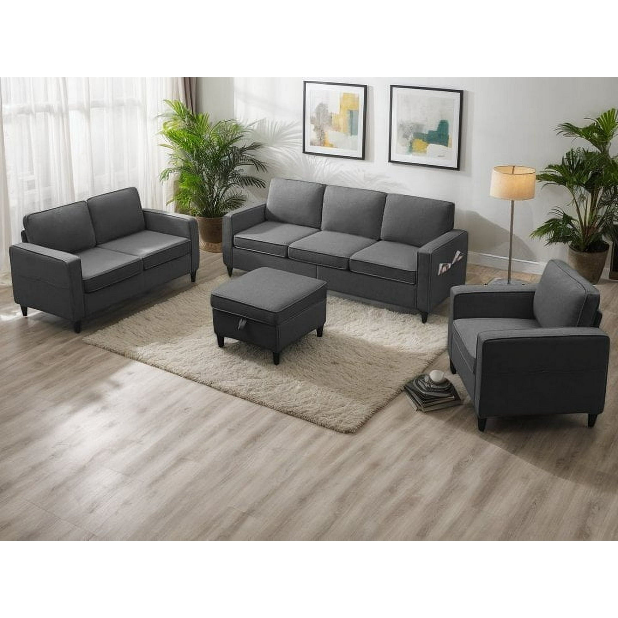 ijuicy Sectional Sofa Set,3PCS Living Room Furniture Couch Sets with Movable Storage Ottoman & Side Pockets,Include Sofa,Loveseat&Chair