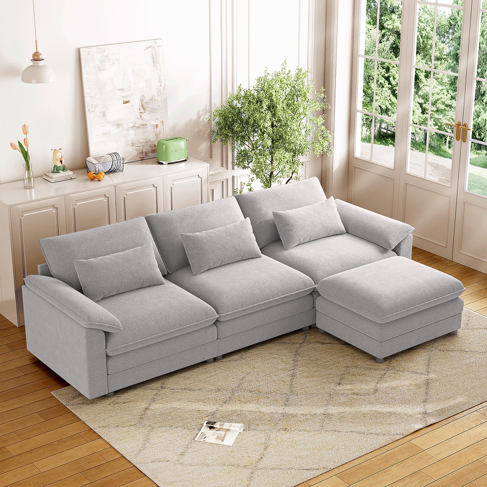 Puremind 117" Oversized L Shaped Sectional Sofa, Modular Couches and Sofas with Pillows, Chenille Comfy Cloud Couch for Living Room/Apartment