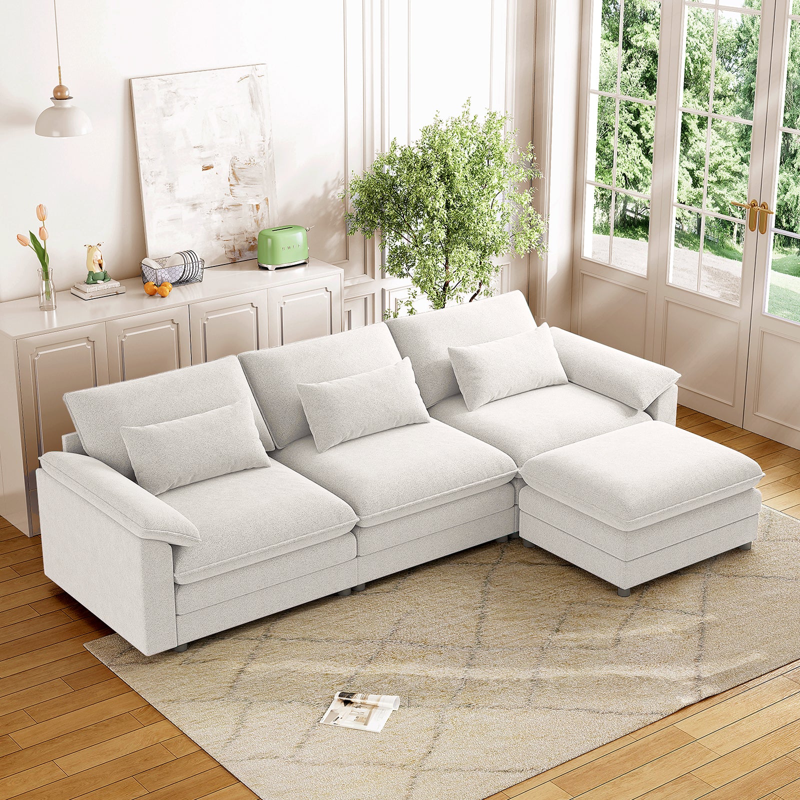 Puremind 117" Oversized L Shaped Sectional Sofa, Modular Couches and Sofas with Pillows, Chenille Comfy Cloud Couch for Living Room/Apartment