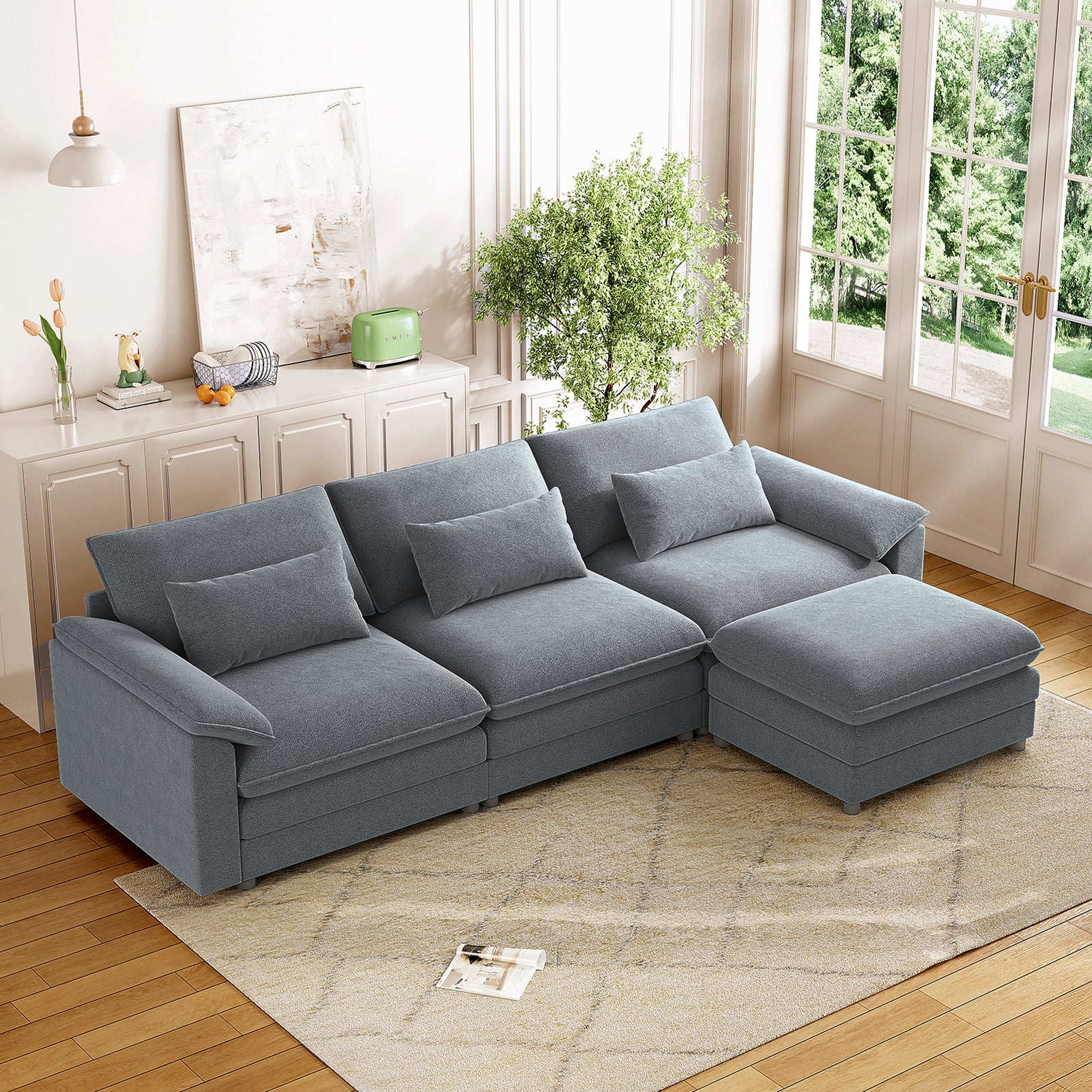Puremind 117" Oversized L Shaped Sectional Sofa, Modular Couches and Sofas with Pillows, Chenille Comfy Cloud Couch for Living Room/Apartment