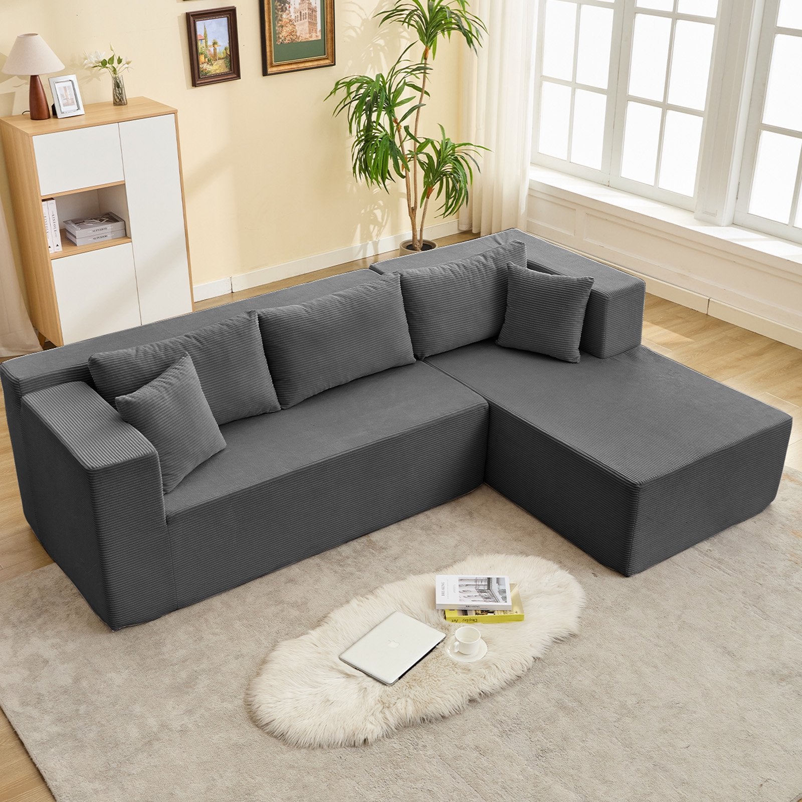 Cecer 106" Cloud Sectional Couch with Chaise, L Shaped Sleeper Sofa with Deep Seat, Oversized Modular Couches and Sofas for Living Room - Right, Black